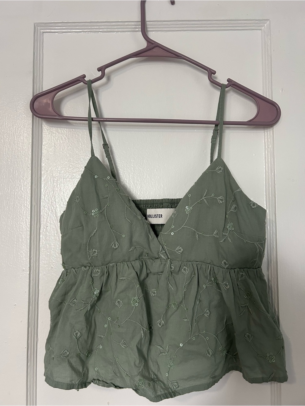 Hollister Sage Green Embroidered Spaghetti Strap Cami